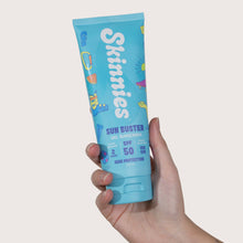 Load image into Gallery viewer, Skinnies SUN BUSTER SPF50 200ml in hand